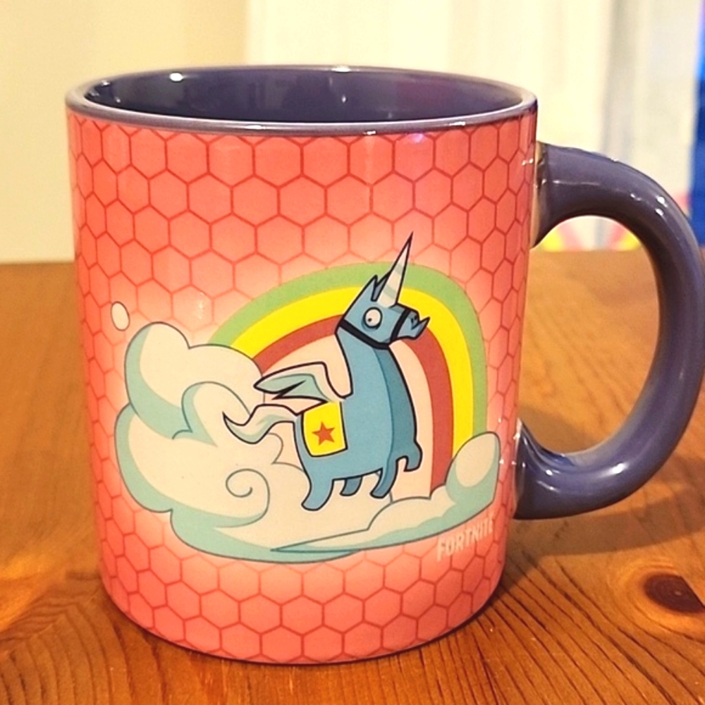 3/$20 FORTNITE loot llama mug in pink with rainbow